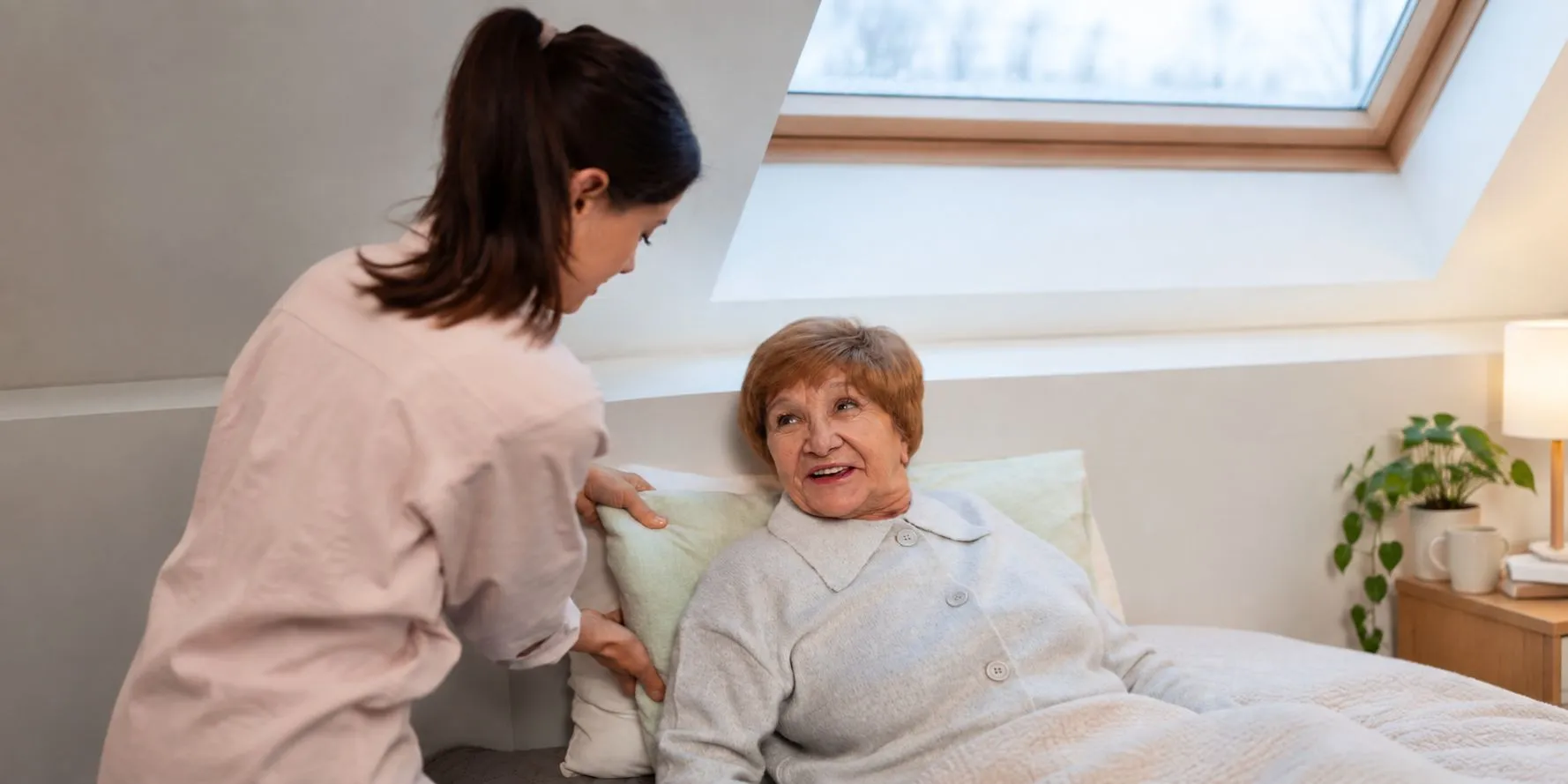Profesional de la salud atendiendo a una adulta mayor en su domicilio